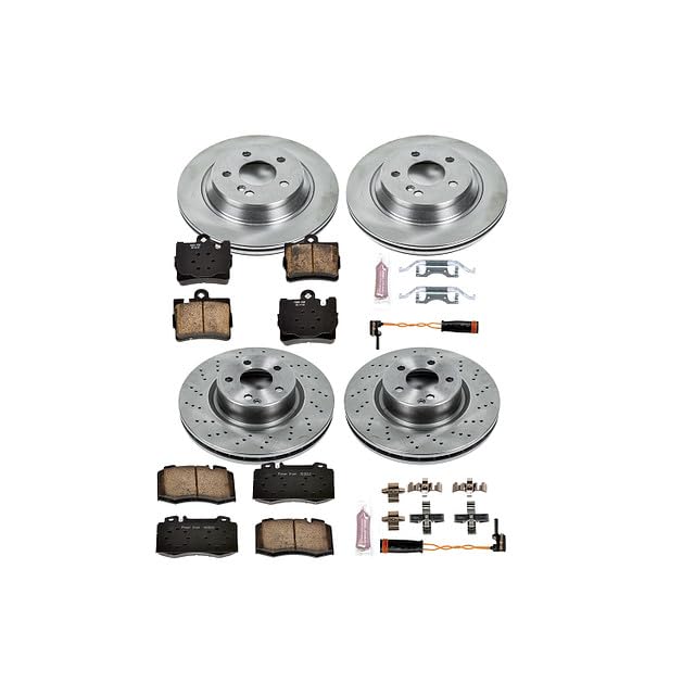 Power Stop Autospecialty KOE4455 Front and Rear Replacement Brake Kit-OE Brake Rotors & Ceramic Brake Pads and 2 Front & 2 Rear Sensor Wires For Mercedes S430, Mercedes S500 [Model Specific]