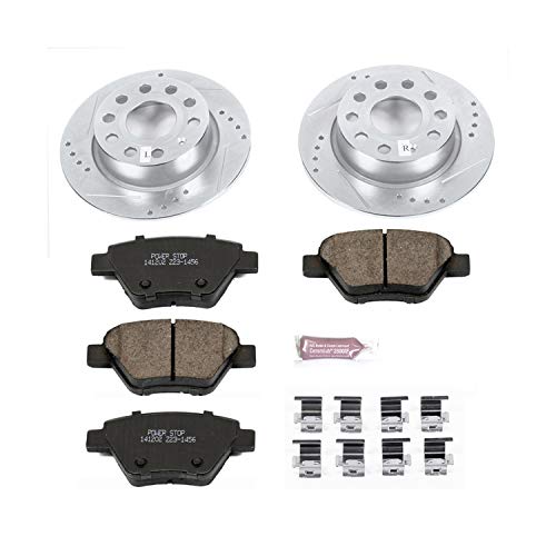 Rear Power Stop K6577 Z23 Carbon Fiber Brake Pads with Drilled & Slotted Brake Rotors Kit