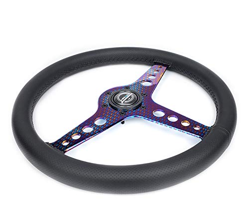NRG Innovations Light Weight NRG-ST-034MC-PR Gaming Steering Wheel: Driftz- Made with Perforated Leather, Light Weight Composits and NeoChrome Spoke with Holes