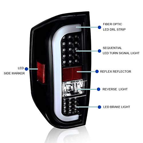 Black LED Sequential Tail Lights SPEC-D TUNING Compatible with 2014-2021 Toyota Tundra, Left + Right Pair Assembly