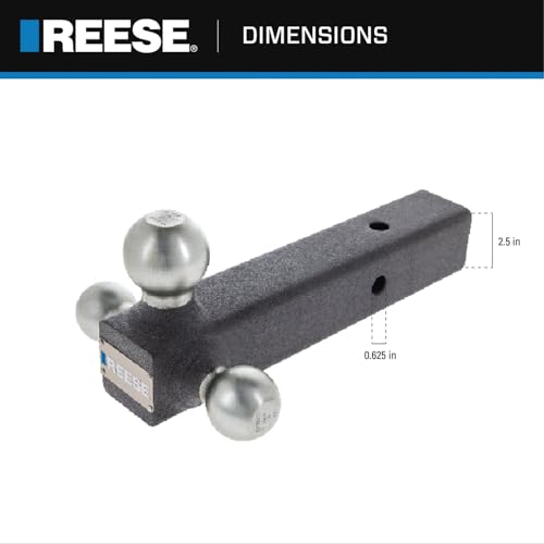Tri-Ball Reese 7097800 Trailer Hitch Ball Mount, (1-7/8 Inch, 2 Inch, 2-5/16 Inch Trailer Hitch Balls), Fits 2-1/2 Inch Square Receiver, 18,000 lbs. Capacity, Premium Black