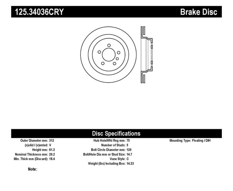 Brake Rotor StopTech 125.34036CRY