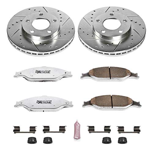 Power Stop K1301-26 Z26 Carbon Fiber Brake Pads Front with Drilled & Slotted Brake Rotors Kit For Ford Mustang 1999-2004 [Model Specific]