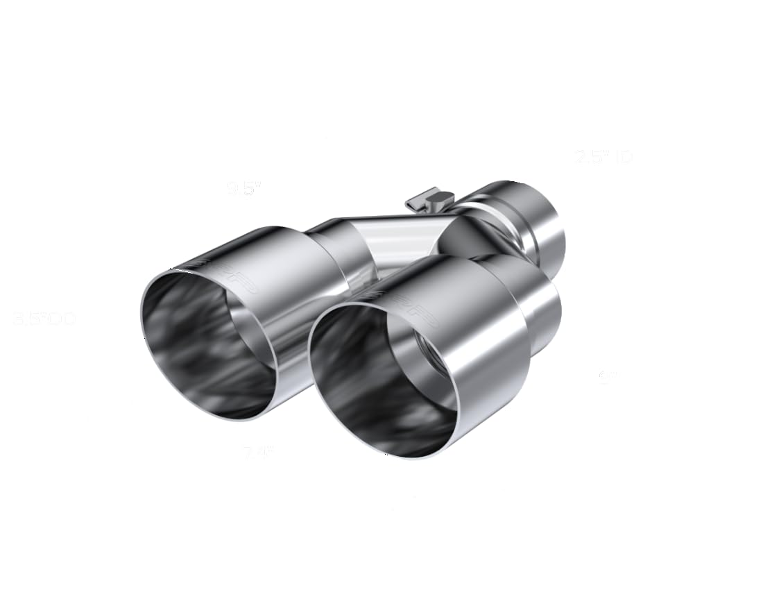 T304 Stainless Steel Tip, MBRP; 2.5" ID, Dual 3.5" OD Out, 9.5" length, Single wall