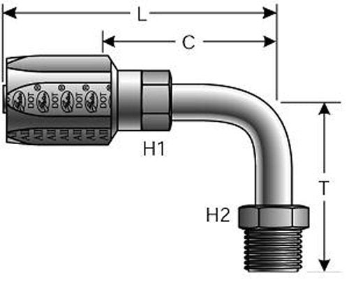 6C5-8RMIX90 Gates Field Attachable for C5C, C5D and C5M Hose, Male SAE 45 Flare Inverted Swivel, 90 Bent Tube, Steel, 5/16" ID