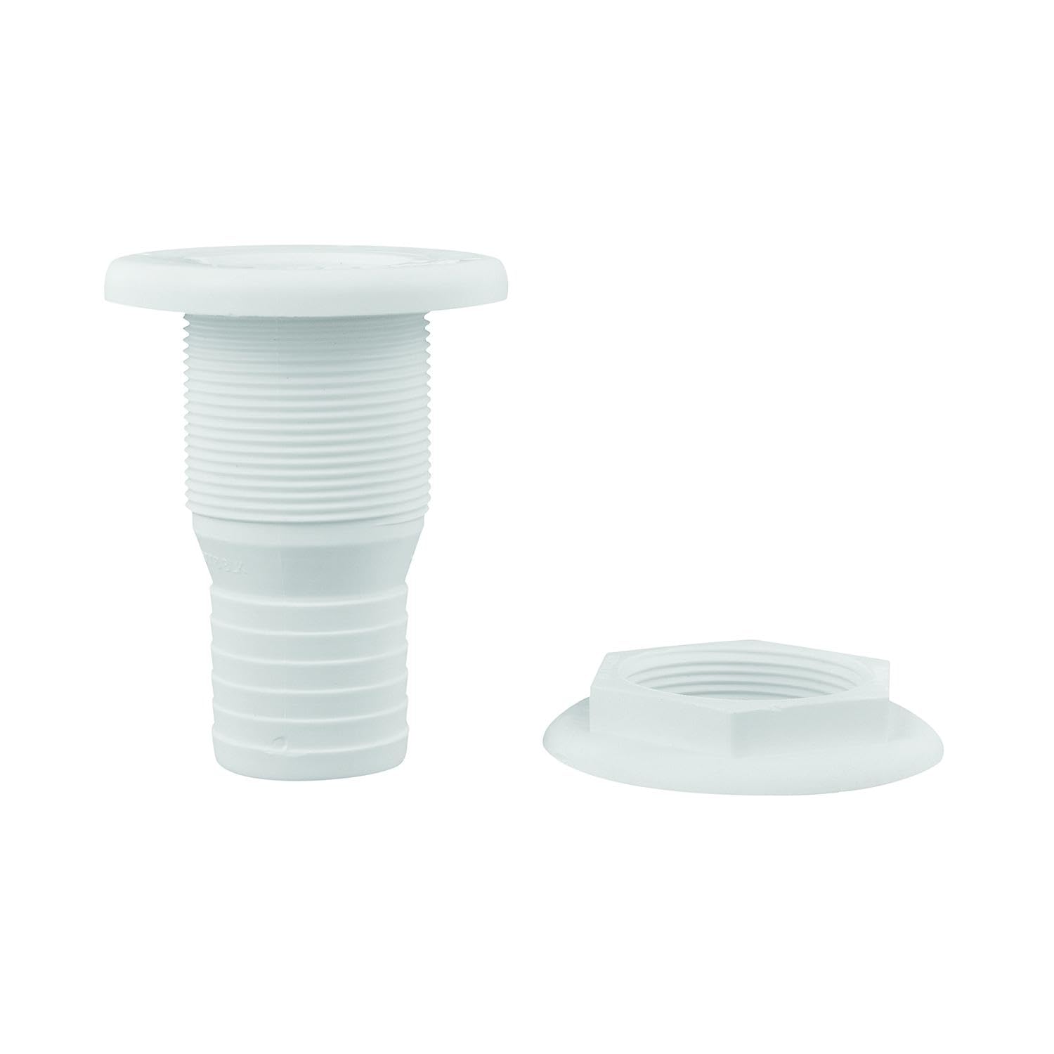 attwood 1.5" Polypropylene Straight Thru-Hull Connector for Boating Plumbing Fittings, 3875-3 White Finish