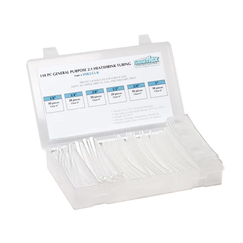 TUBING KIT: Shrink 110 PCS, 6" Lengths, 6 Sizes(1/8" to 1"), 2:1 Heat Shrink TUBING, Clear