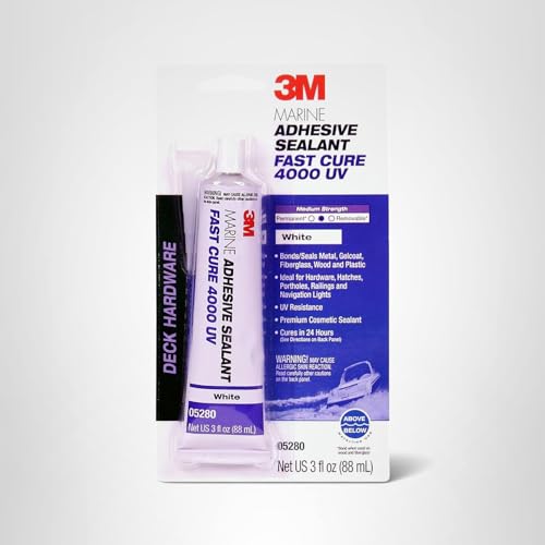 Marine Adhesive Sealant 3M 4000 UV (05280), Medium Strength Flexible Waterproof Adhesive Sealant for Boats and RVs, UV Resistant, Cures in 24 Hours, White, 3 fl oz Tube