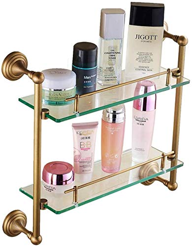 Antique Glass Shelf Allcopper With Towel Bar, Bathroom Cosmetics Storage Rack, Individuality Design,43 * 12 * 41cm Bathroom Shelf
