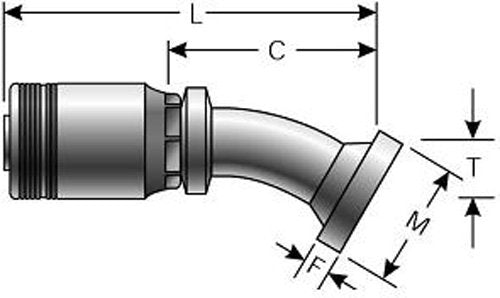 Gates GlobalSpiral Series 32GSM-32FLC30-035 MAX Pressure Couplings, Caterpillar Style O-Ring Flange, 30 Degree Bent Tube, 2" ID