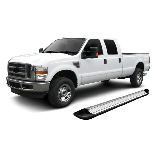 Transporter Running Boards Silver Black Horse Compatible with 2009-2016 Ford F-250 Super Duty|2009-2016 Ford F-350 Super Duty|2009-2016 Ford F-450 Super Duty|2009-2016 Ford F-550 Super Duty-TR-F491S