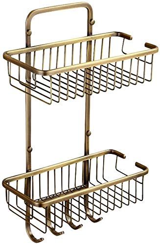 Antique doubledeck basket bathroom shelf/Corner Shelf BTBT, brass, wallmounted, drawing process，29.5 * 13 * 49cm Bathroom Shelf