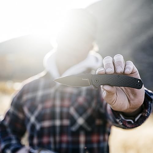 Kershaw Folding Conduit Pocket Knife, 2.9 inch Assisted Opening Blade, Black Spearpoint Blade, Liner Lock, Pocketclip,grey
