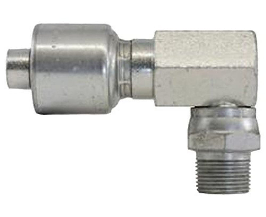 MegaCrimp Gates 8G-8MPX90L Couplings, Male Pipe Swivel, 90 Long Block, NPTF Without 30 Cone Seat, Zinc Plated Carbon Steel, 3.27", 1/2" ID