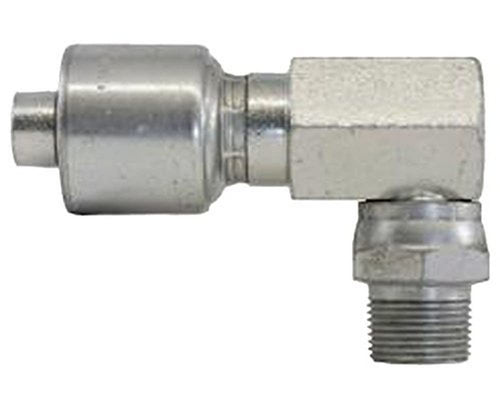 MegaCrimp Gates 8G-8MPX90L Couplings, Male Pipe Swivel, 90 Long Block, NPTF Without 30 Cone Seat, Zinc Plated Carbon Steel, 3.27", 1/2" ID
