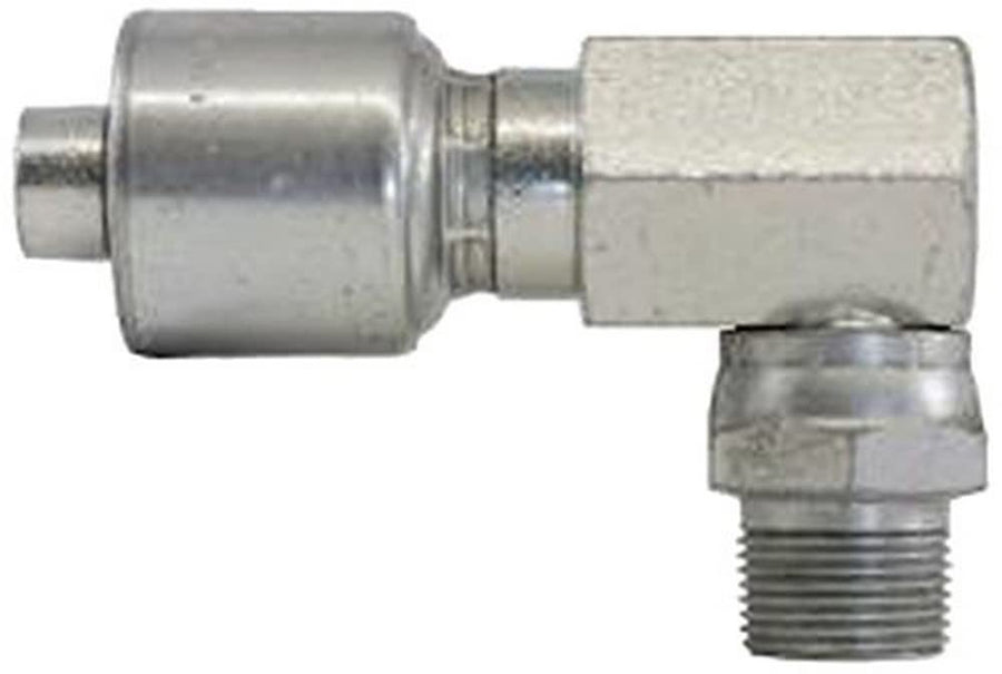 MegaCrimp Couplings Gates 12G-12MPX90L, Male Pipe Swivel, 90 Long Block, NPTF Without 30 Cone Seat, Zinc Plated Carbon Steel, 3.93", 3/4" ID