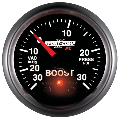 Auto Meter 3677 Full Sweep Electric Vacuum/Boost Gauge Sport-Comp II PC 2-1/16" 30 in. Hg/30 PSI Peak and Warn with Electronic Control