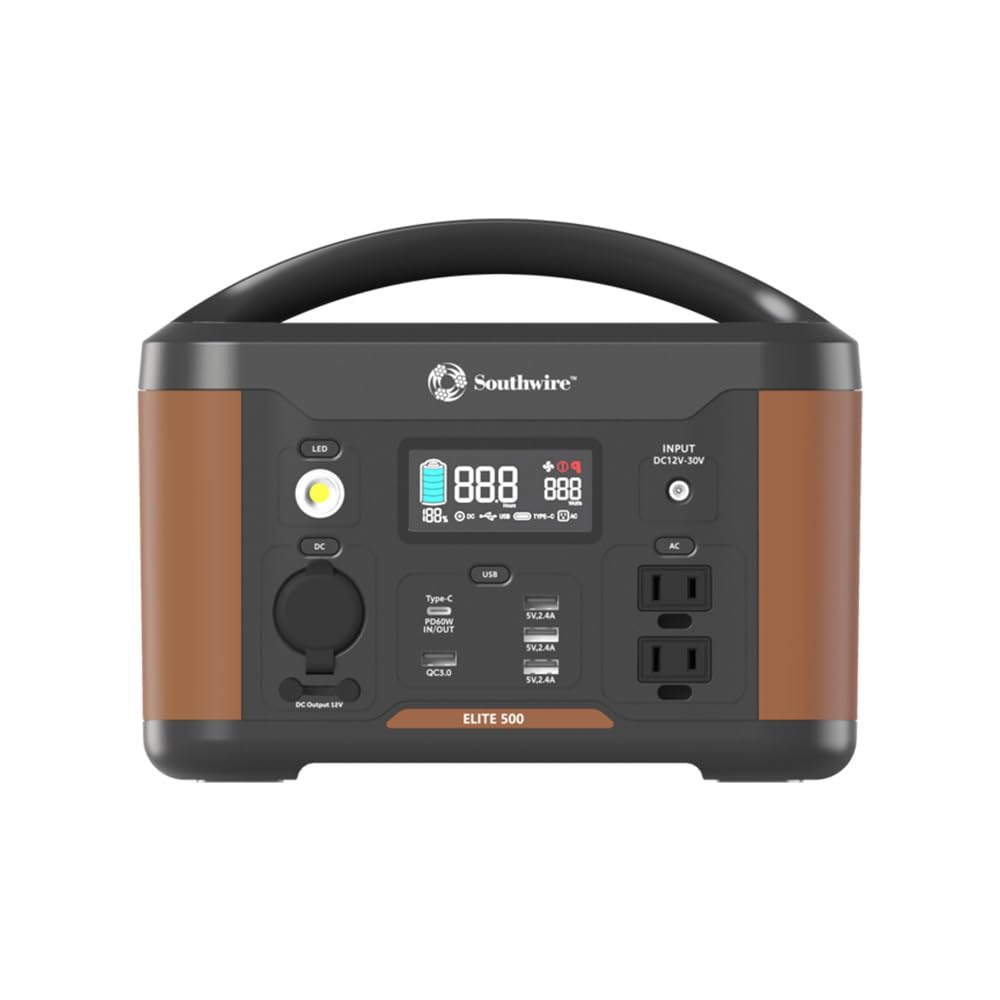 500 Series Southwire Elite, 515Wh Backup Lithium Battery, 120V/500W Pure Sine Wave AC Outlet, Solar Generator (Solar Panel Not Included) for Home Backup Power, Emergency Power, Camping and more