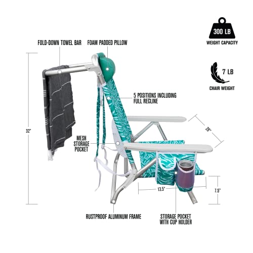 Backpack Hurley Beach Chair, One Size, Lightweight, Aluminum, Jade