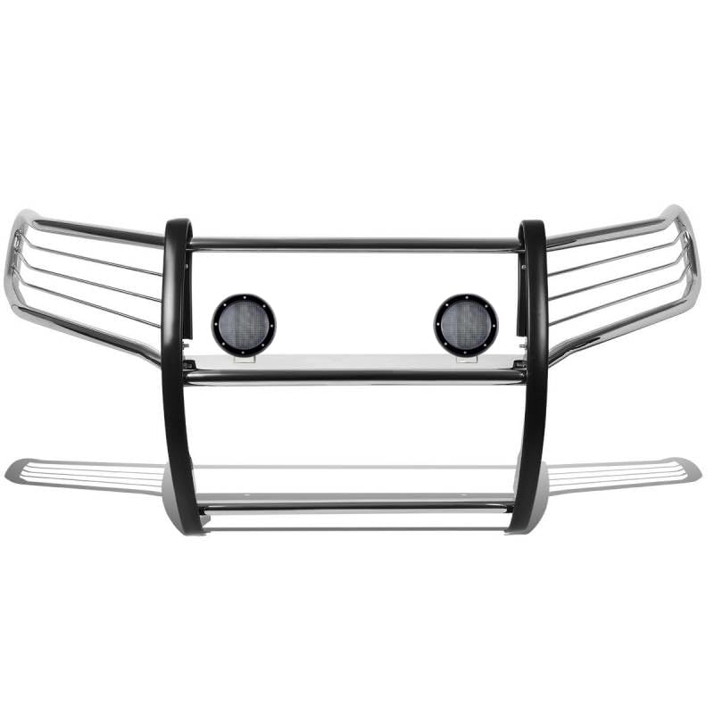 Bumper Guard Black Horse Grille Brush Modular Stainless Steel Come with Pair of 5.3" Dia.LED Lights with Black Trim Rings Compatible with 2005-2015 Toyota Tacoma-17A096400MSS-PLFB