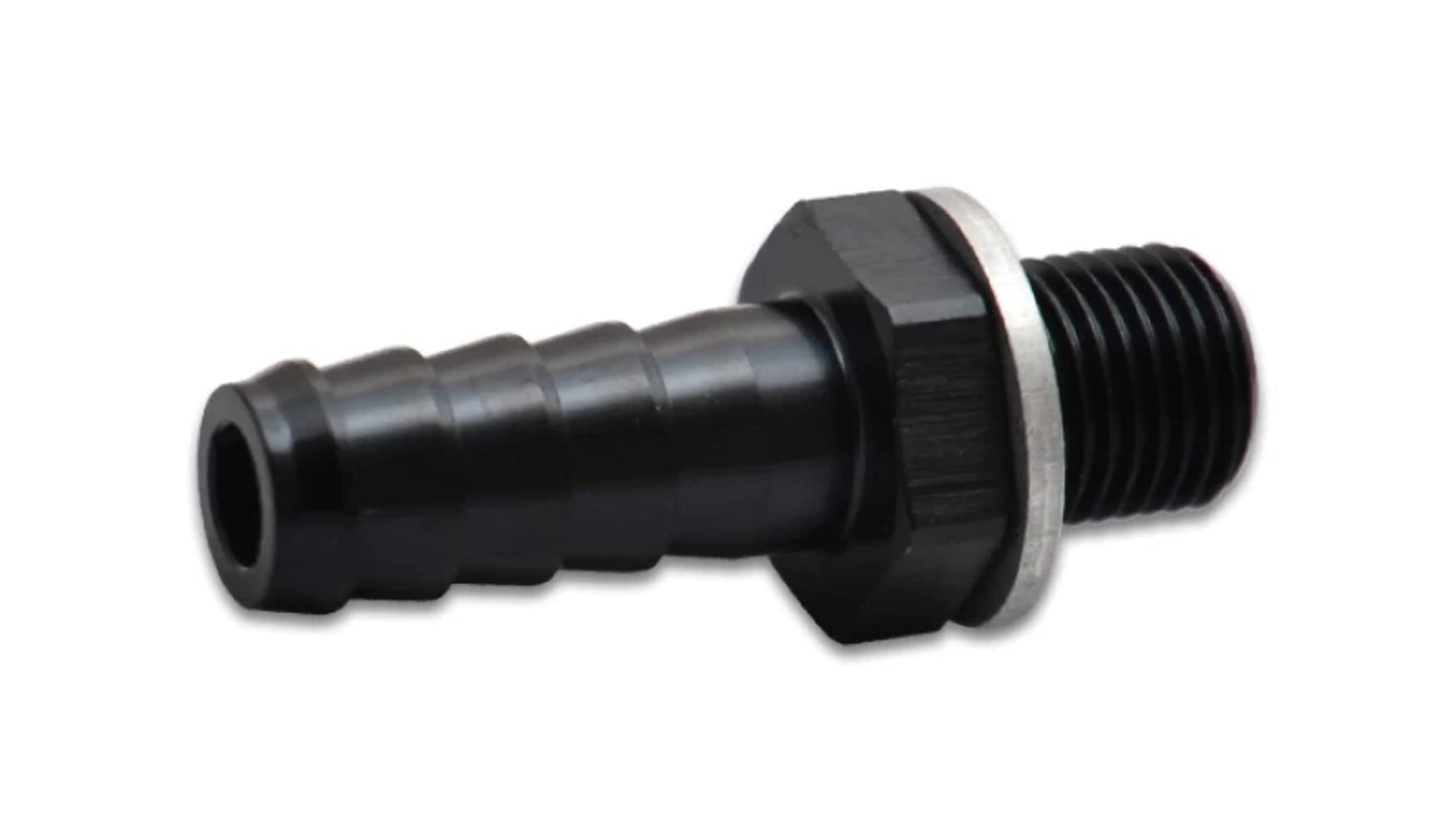 11420 Vibrant Power Fitting, Metric to Hose Barb, 18mm x 1.5 Male Thread to 3/4 in. Hose Barb, Aluminum, Black Anodized, each