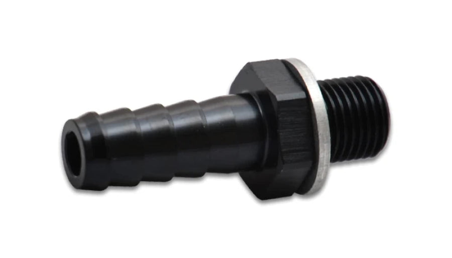 11420 Vibrant Power Fitting, Metric to Hose Barb, 18mm x 1.5 Male Thread to 3/4 in. Hose Barb, Aluminum, Black Anodized, each