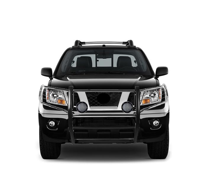 Bumper Guard Black Horse Grille Brush Modular Stainless Steel Come with Pair of 5.3" Dia.LED Lights with Black Trim Rings Compatible with 2005-2021 Frontier|2005-2007 Pathfinder-17A110200MSS-PLFB