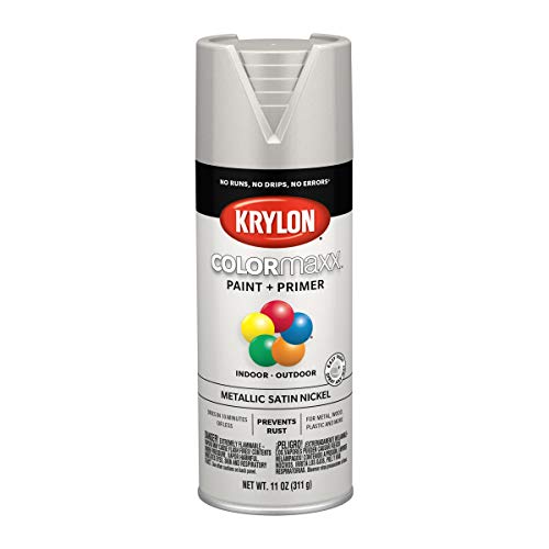 Krylon COLORmaxx K05589007 Spray Paint and Primer for Indoor/Outdoor Use, Metallic Satin Nickel 11 Ounce (Pack of 1)