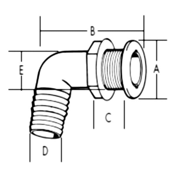 Black T-H Marine 1-1/8" Straight Thru-Hull Fittings