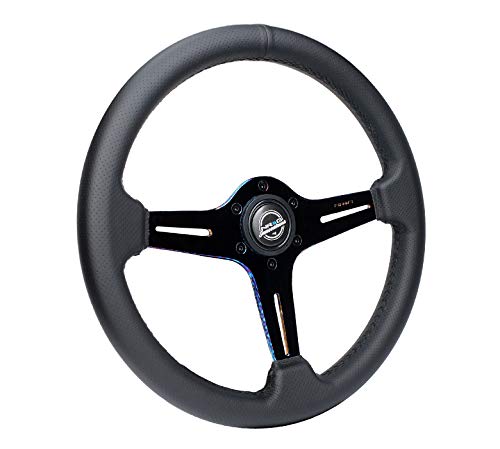 NRG Innovations Light Weight Gaming Steering Wheel: NRG-ST-018MC-PR Blitz- Made with Perforated Leather, Light Weight Composits and NeoChrome Spoke with Slits