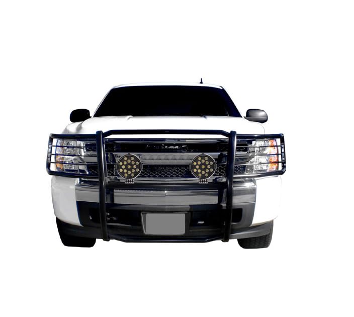 Bumper Guard Modular Black Horse Grille brush Come With pair of 7.0"Dia.LED Lights with Black Trim Rings Compatible with 2014-2018 Chevrolet Silverado 1500-17GT27MA-PLB