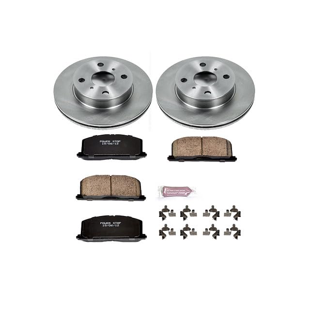 POWERSTOP Autospecialty KOE4781 Front Replacement Brake Kit-OE Brake Rotors & Ceramic Brake Pads For Geo Prizm 1990-1992, Toyota Corolla 1989-1992 [Model Specific]
