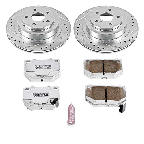 Power Stop K4932-26 Z26 Carbon Fiber Brake Pads Rear with Drilled & Slotted Brake Rotors Kit For Subaru Impreza 2006-2007 [Model Specific]
