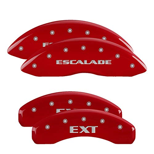 Brake Caliper Covers MGP - Compatible with 2021-2025 Cadillac Escalade, 2023 ESV (Requires 18"+ Wheels) Powder-Coated Finish, 4 PCS Front and Rear (Red - Escalade/EXT Engraving)