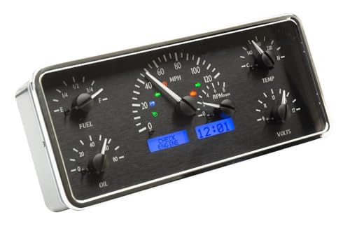 Dakota Digital VHX-63J-WAG-K-B Analog Dash Gauge System with Jeep 1963-72 Wagoneer & J Trucks, 1967-72 Jeepster Commando, Black Alloy Style, Blue Backlighting