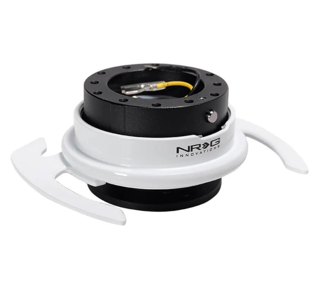NRG Innovations GEN 4.0 NRG-SRK-700BK-WT Steering Wheel Quick Release Kit Adapter, Black Body/White Ring With Handles & 6x70 and 6x74mm Bolt Patterns