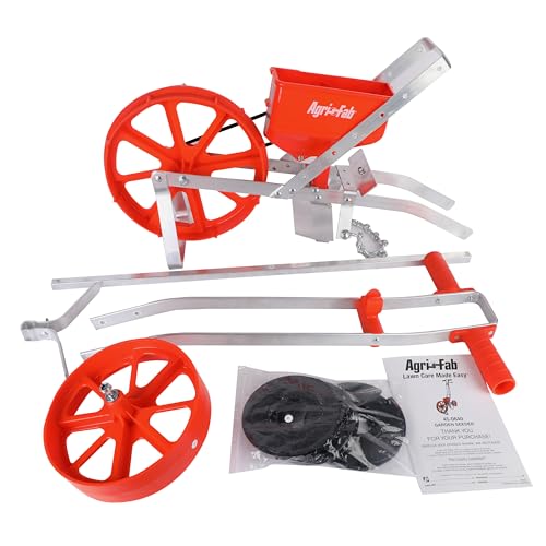 3lb Agri-Fab 45-0640 Push Garden Seeder/Planter with 7 Interchangeable Seed Plates for up to 20 Types of Seeds, Rust Resistant Plow Blade, Powder Coated Aluminum Frame, Orange