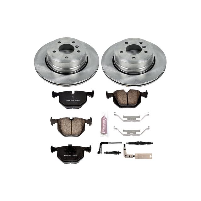 Power Stop Autospecialty KOE5491 Rear Replacement Brake Kit-OE Brake Rotors & Ceramic Brake Pads and 1 Rear Sensor Wire For BMW 525xi, 5, 528i xDrive, 5, 530xi, 535i xDrive, 5 [Model Specific]
