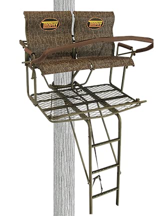 Trophy Treestands Two Person Big Easy Ladderstand with Individual Flip Up Comfort Curved Textilene Seating Padded Armrest TDL218