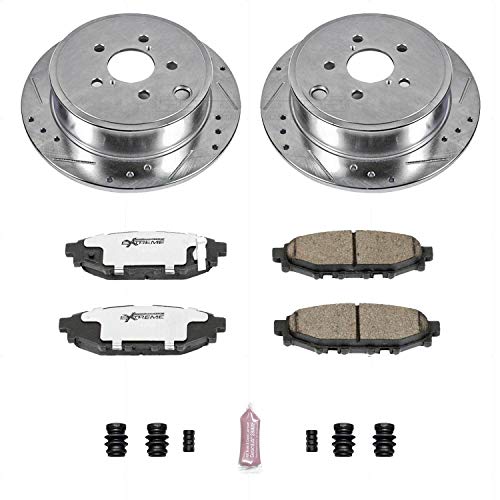 Power Stop K4631-26 Z26 Carbon Fiber Brake Pads Rear with Drilled and Slotted Brake Rotors Kit For Subaru BRZ Forester Impreza Legacy Outback WRX [Application Specific]