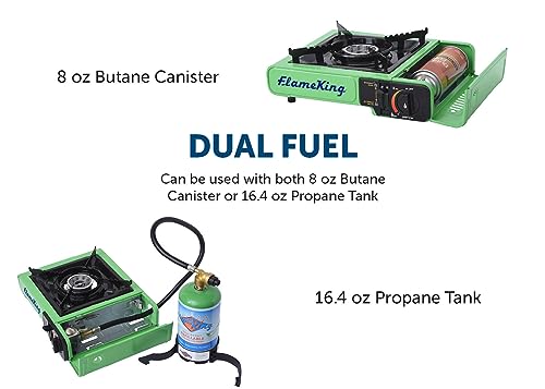Flame King Dual Fuel YSNVT-505 Butane & Propane Gas Camping Stove with Single Burner, Portable and Great for Outdoor Cooking, Backpacking