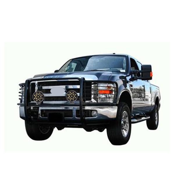 Bumper Guard Black Horse Grille Brush Modular Black Come with Pair of 7.0" Dia.LED Lights with Black Trim Rings Compatible with 2011-2014 Silverado 2500 HD|2011-2014 Silverado 3500 HD-17GT26MA-PLB