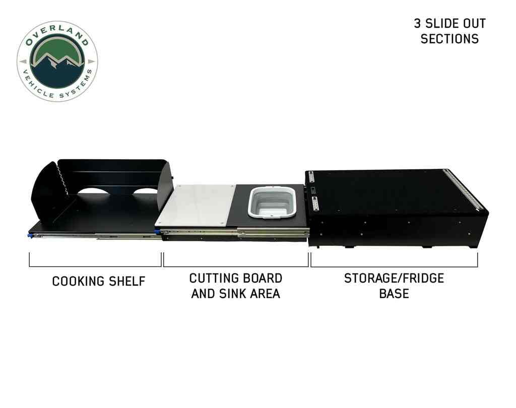 Camp Cargo Box Kitchen Overland Vehicle Systems with Slide Out Sink, Cooking Shelf and Work Station - Aircraft Grade Aluminum with Stainless Steel Hardware - for SUV, Truck, or Trailer
