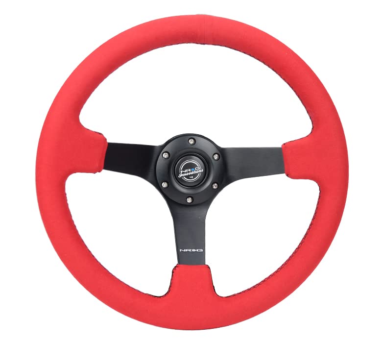 NRG Innovations Reinforced NRG-RST-036MB-REA Steering Wheel - 350mm Sport Steering Wheel (3' deep) Red Alcantara with Black Baseball Stitching - Matte Black Spoke