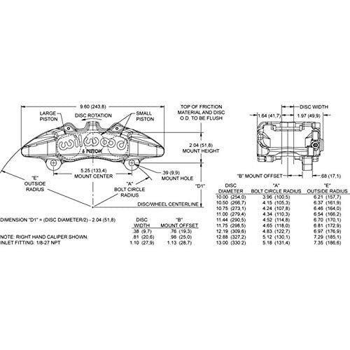 DP6A Caliper-Forged, 5.25" mt.-Red-R/H