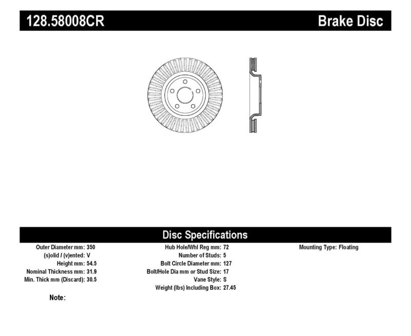 Brake Rotor StopTech (128.58008CR)