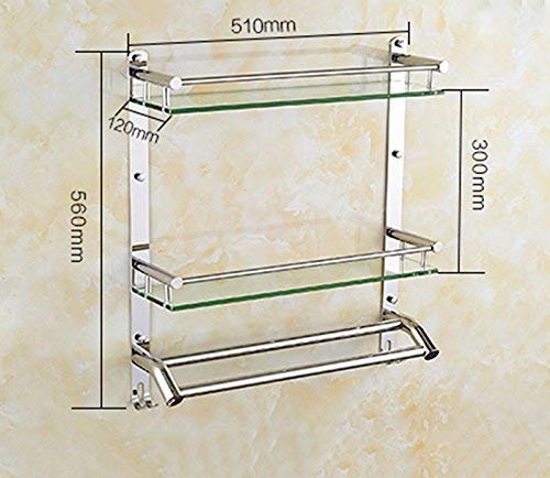 Bathroom Shelves BTBT 304 Stainless Steel Bathroom Glass Frame Wallmounted Bathroom Shelf (Size : 2 layer)
