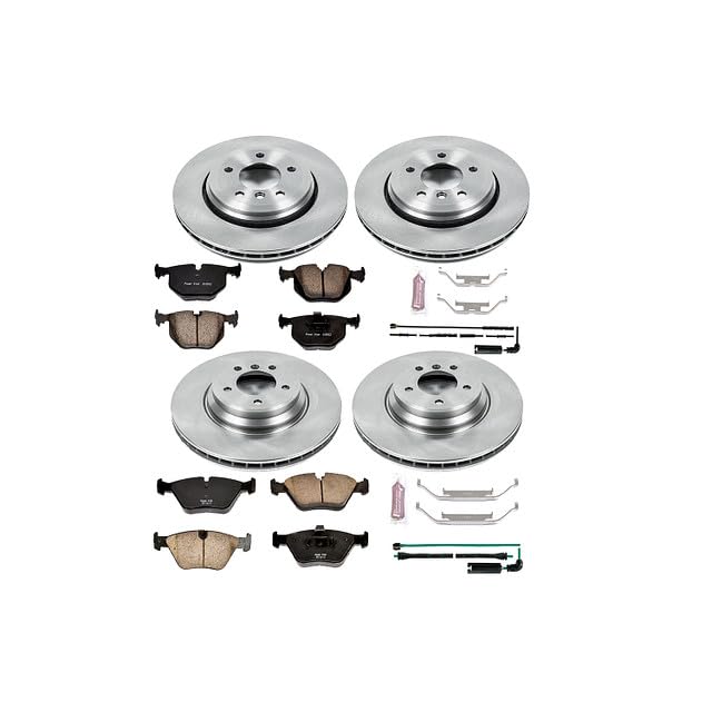 Power Stop Autospecialty KOE5728 Front and Rear Replacement Brake Kit-OE Brake Rotors & Ceramic Brake Pads and 1 Front & 1 Rear Sensor Wires For BMW 330Ci, BMW 330i, BMW 330xi [Model Specific]