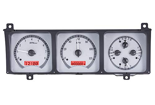Dakota Digital VHX System-Silver Alloy Style Face w/Red Display Compatible with 1986-91 Jeep Wagoneer/J-Trucks