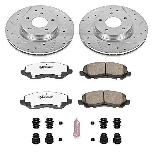 Power Stop K3032-26 Z26 Front Carbon Fiber Brake Pads with Drilled and Slotted Brake Rotors Kit For Chrysler 200 Sebring Dodge Avenger Jeep Compass Patirot Lancer Outlander [Application Specific]